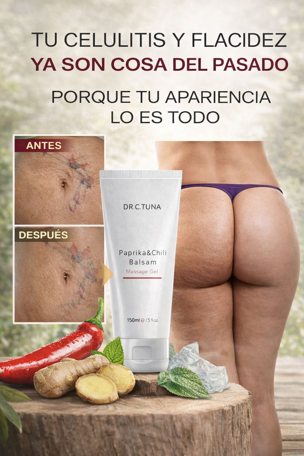 GEL REDUCTOR  Flacidez   - Inflamación - Estrías  D.R.C.  TUNA